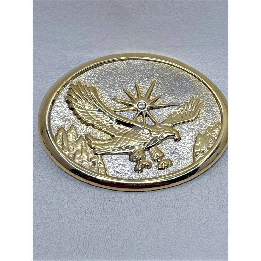 Bald Eagle Oval Belt Buckle Silver Gold w Rhinestone Vintage 80s Fits 1.75" Belt